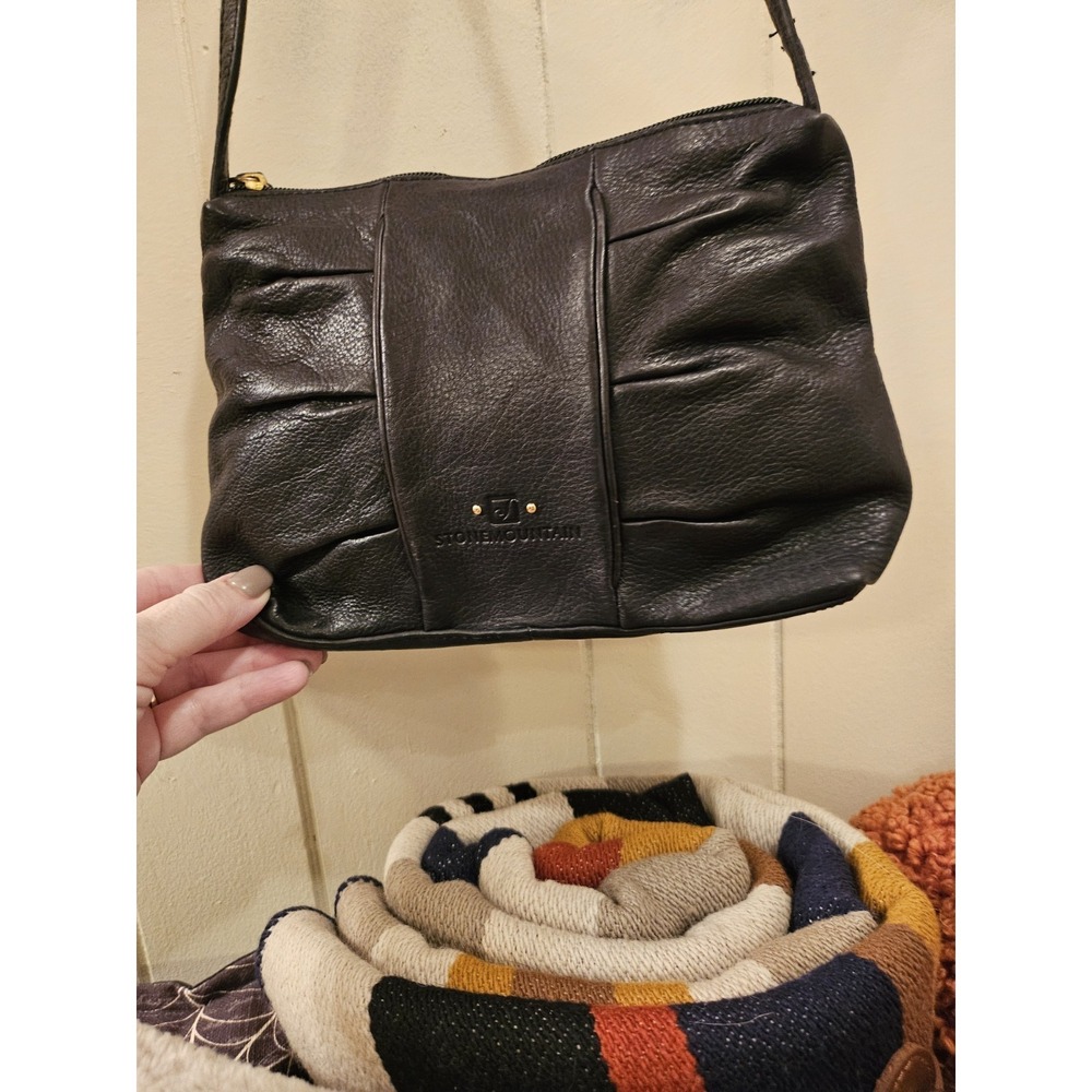 Black Pebbled Leather Stone Mountain Handbag, Very Good Condition